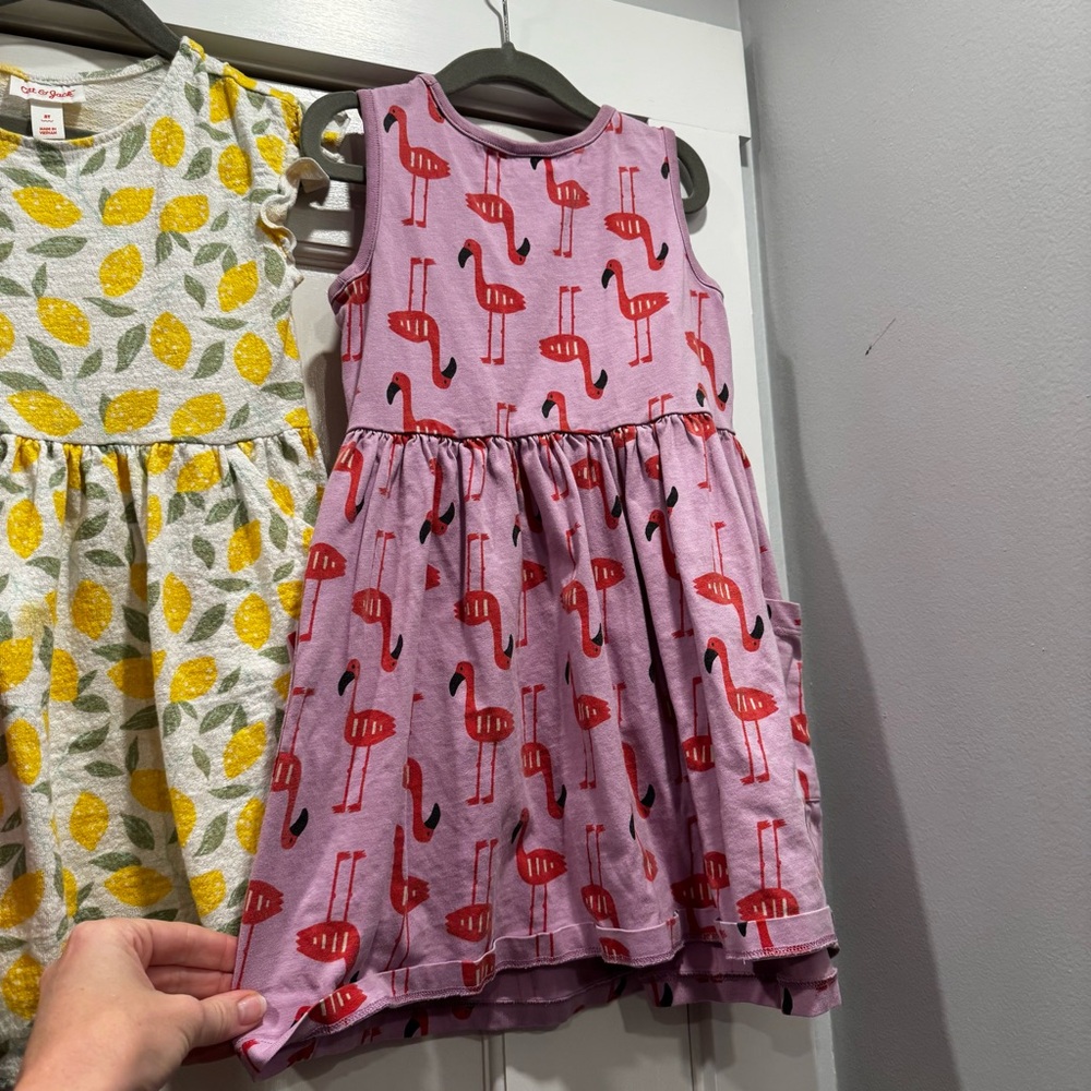 Hanna Andersson Toddler Girl Dress bundle lot 5T Flamingo Floral Lemon Cotton - Picture 5 of 16